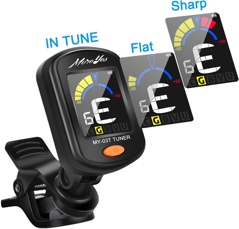 MOREYES Rechargeable Guitar Tuner Clip On with 28Pcs Guitar Picks, Guitar Tuner for Acoustic Guitar, Electric Guitar, Bass, Ukulele & Chromatic Tuning Modes, Full Color Display - Image 5